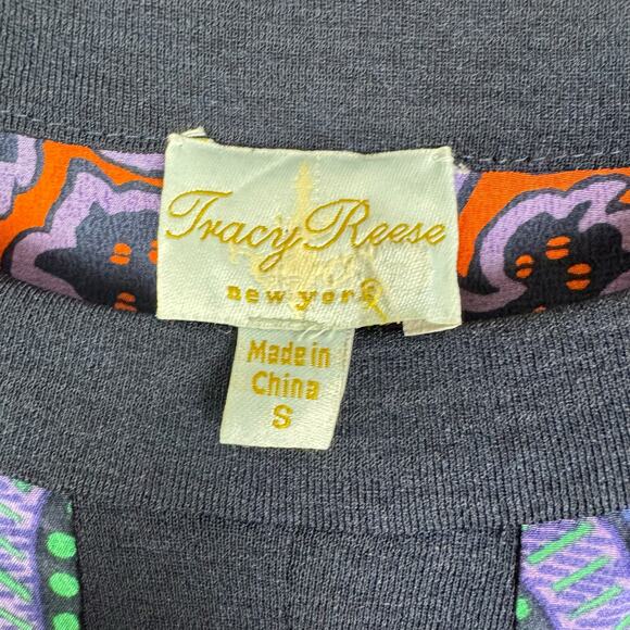 Tracy Reese 100% Silk Purple Pattern 3/4 Sleeve Lightweight Breezy Colorful Top - Picture 10 of 11